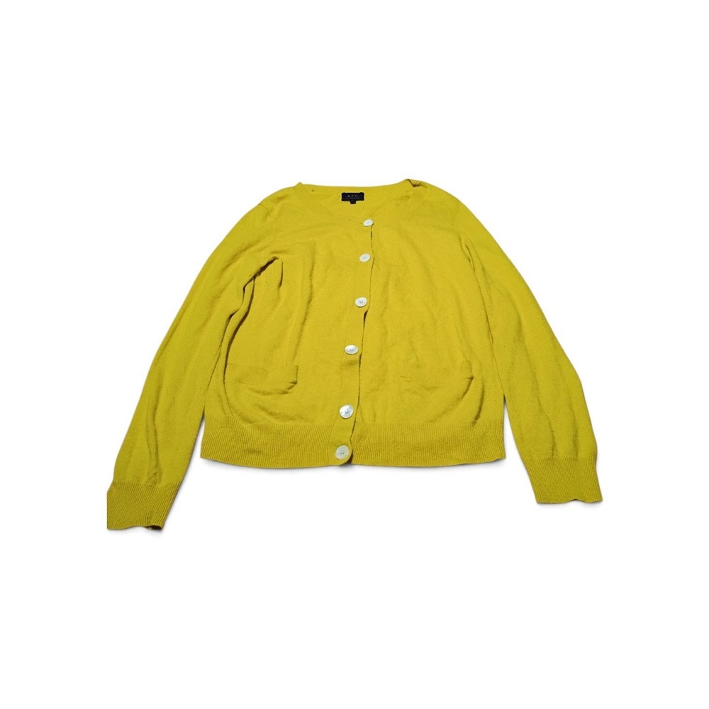 APC Rue Madame Paris Mustard Yellow Merino Cashmere Angora Cardigan Large